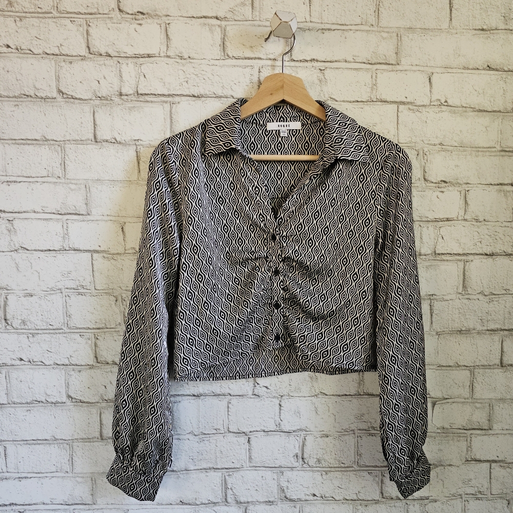 ☆ RO&DE Black and White Cropped Ruched Blouse, XS ☆